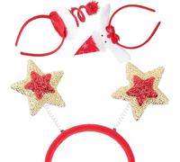 minkissy 3Pcs Christmas Headbands for Women - Spiral Xmas Tree, Red Gold Five-Pointed Star Red Snowman Hat Hair Hoops - Festive Xmas Party Headwear with Christmas Elements