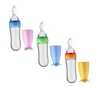 minkissy 3Pcs Food Feeders with Soft Silicone Spoon Heads Rice Cereal Feeders for Feeding Leak-Resistant and High Temperature Resistant Assorted Pink Yellow Blue