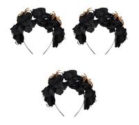 Minkissy 3Pcs Halloween Day of the Dead Headband Mexico Rose Flower Headband Halloween Accessories for Parties Stage Performance Carnival Decoration Black