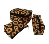minkissy 3pcs Large Capacity Retro Sunflower Makeup Bag Versatile Cosmetic Storage for Travel Home Use Premium Zipper Design for Toiletries Essentials