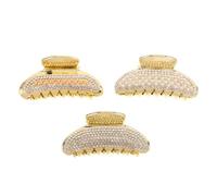 minkissy 3pcs Large Sparkling Rhinestone Hair Claw Plastic Clips Crystal Pearl Jumbo Nonslip Plastic Jaw Clip for Long Thick Hair Wedding Vintage Accessory