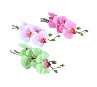 minkissy 3pcs Orchid Hair Clips Set Artificial Flower Hair Accessories in Leaf Green Rose Pink for Weddings Bridesmaids and Special Occasions