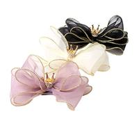 minkissy 3pcs Organza Hairpins Bow and Crown Design Hair Accessories for Boys and Girls and Girls Elegant Hair Clips Black Light Yellow and Purple for Parties and Everyday Use