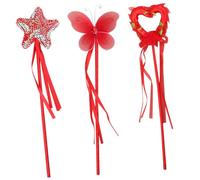 minkissy 3pcs Party Wand with Red Pentagram Pink Heart and Red Butterfly Fairy Sticks for Birthday Cosplay Magical Play