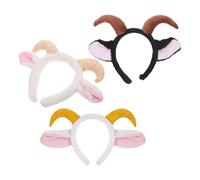 minkissy 3pcs Plush Lamb Headband Stretchable Band Soft Goat Ears Sheep Horns Playful Christmas Design Comfortable Wear for Adults and Older Festive Occasions Halloween Party Accessory