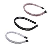 minkissy 3pcs Rhinestone Headband Hair Hoops Silver White Black Pink Fine Double Band Sparkling Party Wedding Hair Accessories for Women