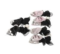 minkissy 3pcs Rhinestone Pearl Bowknot Hair Bands High Elastic Satin Ribbon Ponytail Holders for Women Everyday Wear Wedding Hair Accessories Black Pink Purple Gray