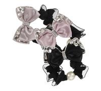 minkissy 3pcs Rhinestone Pearl Bowknot Hair Elastics Bands High Elasticity Satin Bow Hair Ties for Stretchy Ponytail Holders in Black Pink Purple and Gray for Everyday and Wedding Use