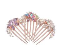 minkissy 3pcs Rhinestone Side Combs Wedding Hair Accessories for Brides Bridesmaids Vintage Floral Crystal Hair Combs in White Purple Colorful Lightweight Decorative Headpieces for