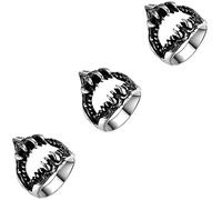 minkissy 3pcs Shark Mouth Ring for Men Creative Cool Style Finger Ring Jewelry for Parties Daily Wear and Special Occasions
