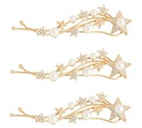 minkissy 3pcs Star Pearl Hair Clips for Women Decorative Rhinestone Barrettes Suitable for Fine Hair for Parties and Weddings