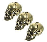 minkissy 3pcs Vintage Brass Skull Charm Keychain Pendant Set, Portable and Wear-resistant Gothic Skull Accessories for Bags and Tabletop Ornament, Halloween Decoration