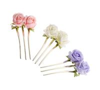 minkissy 3pcs Vintage Chinese Peony Flower Hair Sticks Updo Hairpins with Beaded Chignon Pins for Women Elegant Bun Hairstyle Accessories in Beige Pink Purple