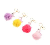 minkissy 3sets Swan Hair Ball Key Ring Key Pendant Fashionable Bag Decor 4pcs*3