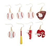 minkissy 4 Pair Baseball Earrings for Teens and Asymmetrical Sports Dangle Jewelry with Hat and Bat Design Lightweight Comfortable Fashion Accessories for Daily Wear and Parties