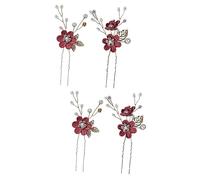 minkissy 4 pcs Wedding Cloth Flower Hairpins Lightweight Bridal Hair Accessories for Brides Handmade Beaded U Shaped Hair Clips for Wedding Party and Tea Ceremony