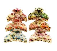 minkissy 4pc Acrylic Hair Clips Styling Set Printed Floral Design Small Elegant Decorative Hair Claws for Everyday Use Match Different Hairstyles Lightweight and Sturdy Random Color