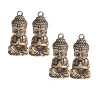 minkissy 4pcs Antique Brass Buddha Keyring Set, Retro Shakyamuni Buddha Miniature Statue Charms for DIY Craft, Zen Desktop Ornament Accessories