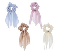 minkissy 4pcs Bow Hair Tie for Women Cute Bowknot Hair Accessories Satin Elastic Fits Ponytail Bun Daily Wear Party Festival
