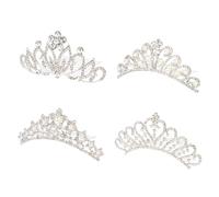 minkissy 4pcs Boys and Girls Pearl Rhinestone Hair Comb Tiaras Girls Headpiece for Wedding Party Photography Silver Alloy Mini Crowns Simple Structure