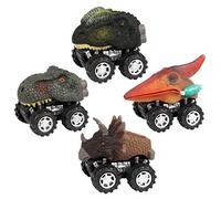 minkissy 4pcs Cartoon Dinosaur Pull Back Vehicle for Friction Powered Educational Cars with Triceratops Dilophosaurus Pterodactyl Eco Friendly Hand Eye Coordination Development