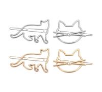 minkissy 4pcs Cat Hair Clips for Women - Metal Hair Clips Hollow Cat Golden Sliver Hair Barrettes Shaped for Women Girls