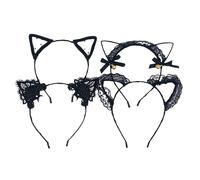 minkissy 4pcs Cat Hair Hoop Lace Cat Ear Headband for Women Black Headband for Party Cosplay Celebrations