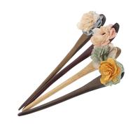 minkissy 4pcs Chinese Flower Hairpins Wooden Hair Chopsticks for Women Vintage Hair Accessories for Hanfu Modern Outfits Blue Yellow Green Pink