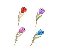 minkissy 4pcs Creative Tulip Brooch Pins with Rhinestones Unique Flower Shaped Lapel Pins for Women Small Party Banquet Casual Wear Mixed Colors Random Color