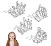 minkissy 4pcs Crown Comb Hair Clips for Girl - Medium Crown Hair Clips Combs for Kids Mini Tiara Small Hair Comb Alloy Rhinestone for Girls Kids Silver