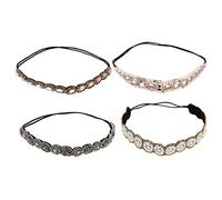 minkissy 4pcs Elastic Beaded Rhinestone Headbands Pearl Accents for Women and Girls, Stretch Hair Wraps Hair Accessories for Daily Wear and Parties, Non-slip