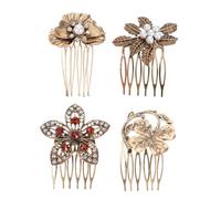 minkissy 4pcs Elegant Pearl Hair Combs Leaf Pearl Headpiece for Women Diamond Headdress Fashionable Vintage Daily Dressing Enhancer