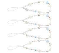 minkissy 4pcs Elegant Summer Beach Style Bead Lanyard Phone Bracelet Strap with Star and Shell Resin Charms, Stylish Mobile Phone String Preventing Accidental Drops, for Outdoor Photography
