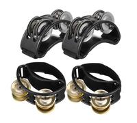 minkissy 4pcs Ergonomic Foot Tambourine with Double Row Jingle Bells Comfortable Pedal Percussion Shakers for Drumming and Guitar Playing Adult Musical Instrument Accessories