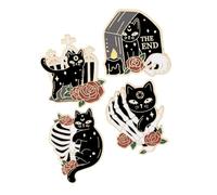 minkissy 4pcs Halloween Cat Brooch Set Alloy Enamel Pins Cartoon Black Cat Badge for Clothing Bags Hats Party Accessories