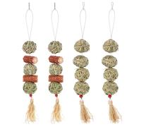 minkissy 4pcs Hanging Rabbit Chew Balls Set, Handwoven Natural Water Grass and Corn Husk Chew for Small Pets Including Hamsters, Guinea Pigs, and Chinchillas, Suitable for Dental Health