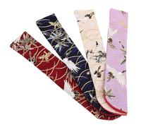 minkissy 4pcs Japanese-style Hand Fan Sleeve Covers Multi-function Fan Storage Bags with Floral Print Portable for Travel and Wrapping Navy Blue Beige Purple and Dark Red
