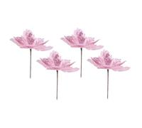 minkissy 4pcs Pink Glitter Christmas Poinsettia Artificial Flowers Reusable Faux Xmas Flower Picks for Wreaths Garlands Table Centerpieces Holiday Home Decor