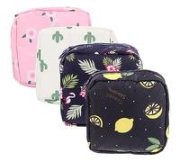 minkissy 4pcs Portable Sanitary Napkin Storage Bags Compact Nursing Pad Holders for Outdoor Use Includes Stylish and Lipstick Organizers Flamingo Cactus Lemon