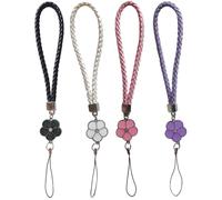 minkissy 4pcs Pu Leather Woven Phone Lanyards with Five-leaf Flower Keychain Mobile Phone Straps and Work Card Holder Multi-color Set