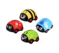 minkissy 4Pcs Pull Back Car with Ladybug Inertia Design Glowing Friction Cars for Cartoon Insect Vehicles in Red Yellow Blue Green