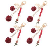 minkissy 4pcs Rose Flower Keychain Charm with Tassel and Alloy Resin Pendant Lightweight Key Rings for Women Handbag Decoration Secure Clasp Portable Accessories