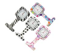 minkissy 4pcs Silicone Nurse Pocket Watch with Pin Clip Quartz Fob Watches for Nurses Dial for Readability Fashionable Printed Design Safe and Practical Healthcare Accessories