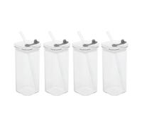 minkissy 4pcs Square Glass Tumbler 350ml with Lid for Coffee | Drinking Cup, Silicone Lid, Office Desks and Outdoor Activities, Easy to Clean