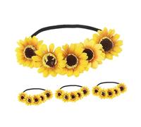 minkissy 4PCS Sunflower Flower Crown Hairband Elastic Artificial Floral Headbands Lightweight Secure Fit for Women Holiday Halloween Party Cosplay Costume Accessories