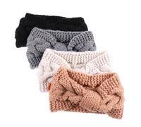 minkissy 4pcs Winter Knitted Bow-knot Button Headbands for Women Warm Crochet Turban Ear Warmer Hair Bands with Double-sided Buttons Soft Cable Knit Headwraps for Outdoor Sports and Daily