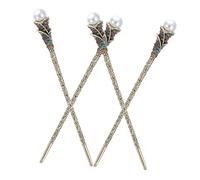 minkissy 4pcs Women Hair Pins Pearl Rhinestone Shaped Flower Shape Hairpin Hair Chopstick