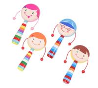 minkissy 4Pcs Wooden Rattle Drum Early Educational Cartoon Hand for Boy Girl and Mixed Styles Safe and Smooth Edges for Sensory Play and Rhythm Development