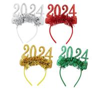 minkissy 4pcs Year Headbands for Women Lightweight Glitter Party Accessories for Christmas Year Eve Birthday Celebrations Festive Hair Hoops in Silver Green Yellow Red