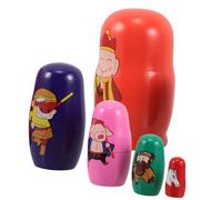 minkissy 5 Pcs Wooden Russian Nesting Dolls Wukong to West Tale Characters Educational for Birthday Party Favor Enhances Fine Motor Skills and Cultural Interest Safe Gift